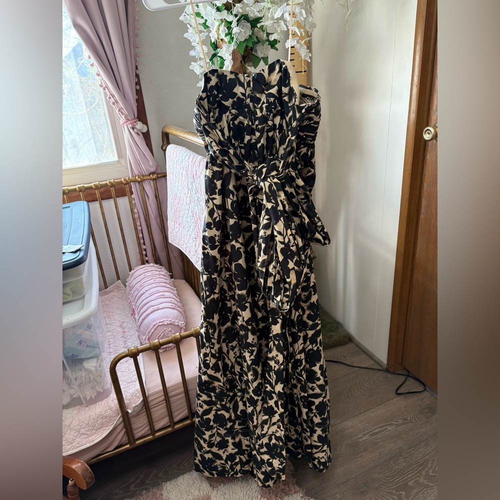 J. Crew Strapless Black & Cream Floral Maxi Dress - Picture 8 of 9